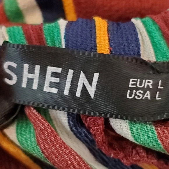 SHEIN Women's Off Shoulder Tie Sleeve Striped Oversized Blouse Size Large Maroon - Picture 9 of 14